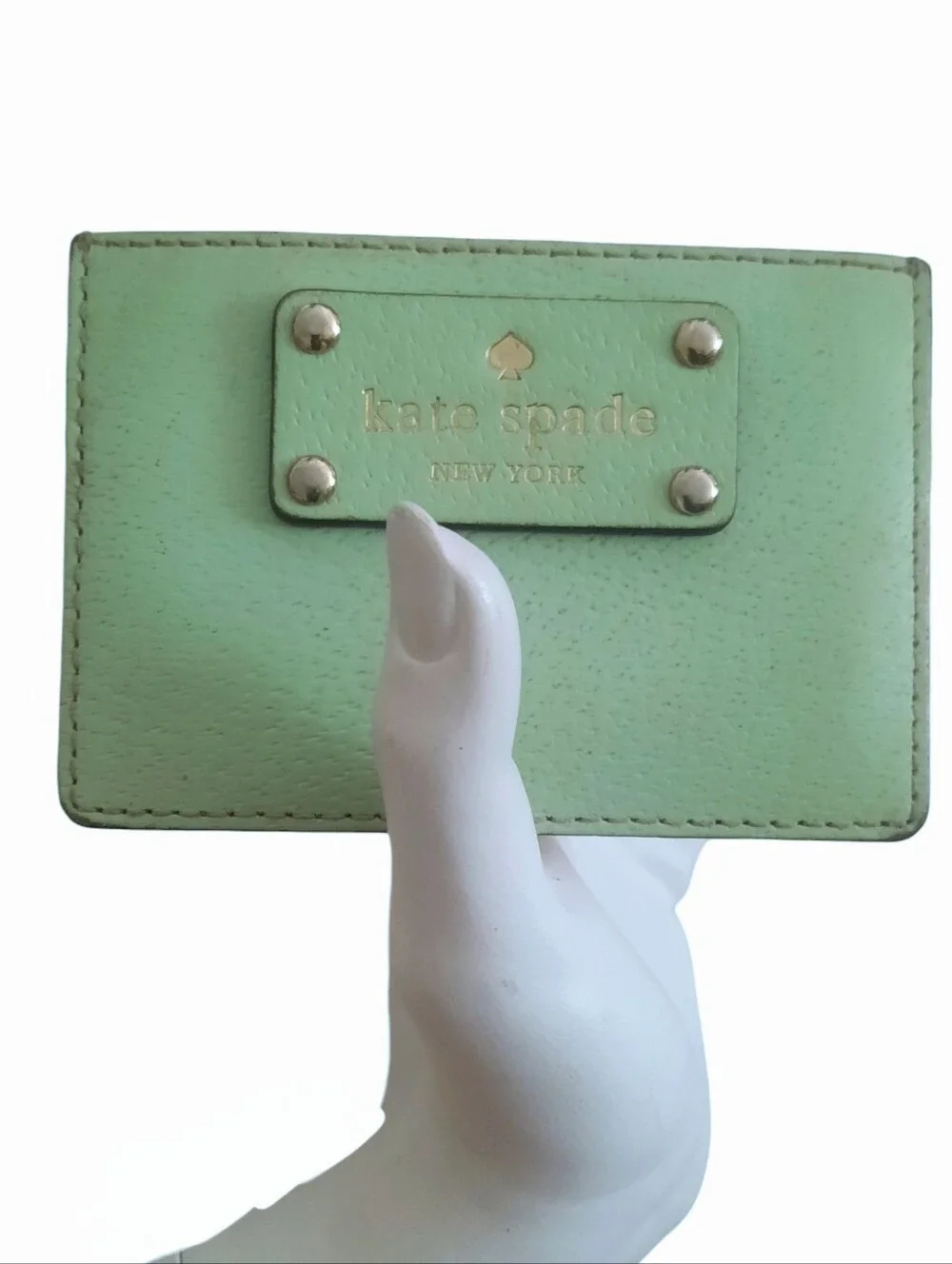 KATE SPADE Wellesley Graham Leather Card Holder w/Gold Logo Plate Mint/Peach